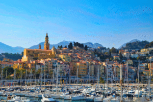 Colorful old town of Menton by the sea, French-Italian Riviera